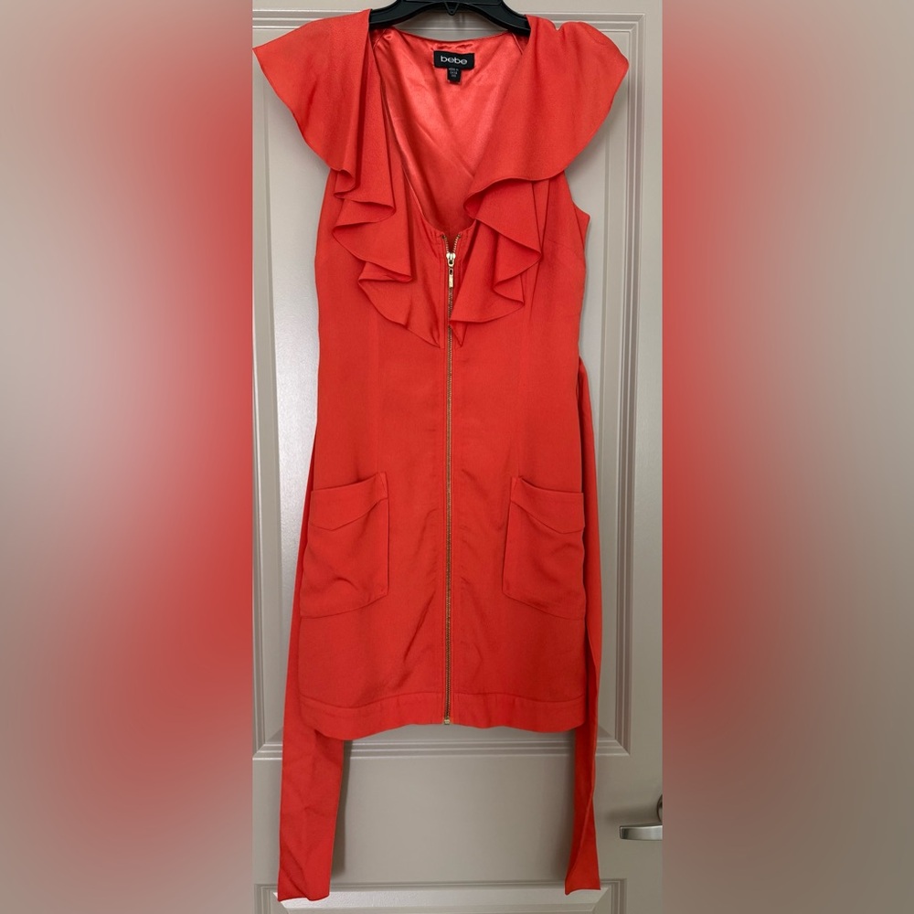Bebe Coral Ruffle Front Dress